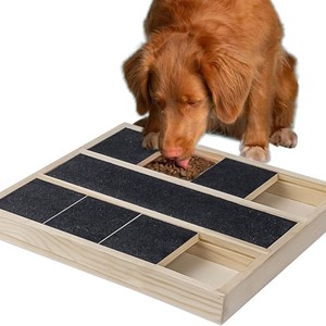 Wooden Dog <b>Scratching</b> <b>Post</b> With Food Trays Pine Material Durable Cat Tree For Pets 3 Or 6 Square Grid Light Yellow - Product Image 3