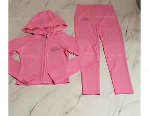 Completo Estivo da <span class=keywords><strong>Donna</strong></span> in Nylon e Spandex <span class=keywords><strong>con</strong></span> <span class=keywords><strong>Cappuccio</strong></span> e Pantaloni a Tre Quarti, Set da 2 Pezzi per Vacanze, Yoga e Loungewear - Product Image 3