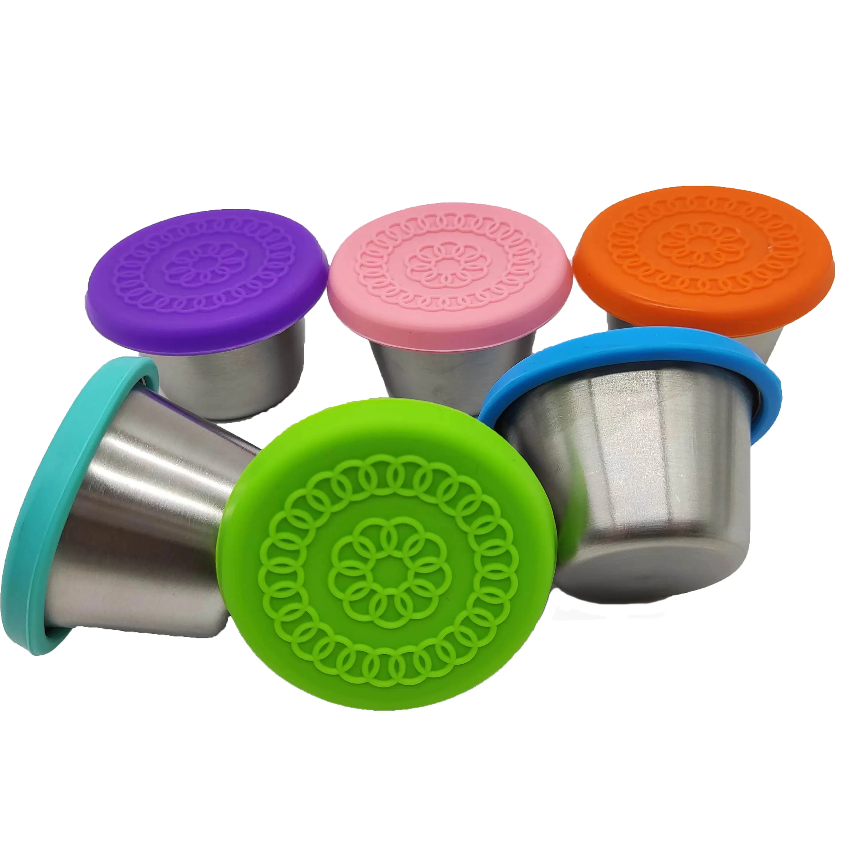 70ML Silicone Dipping Cup Salad Dressing Containers Stainless Steel Condiment Cup With Silicone Lids Storage Small Food Storage