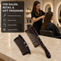Lot de peignes en bois d'ibériol africain à dents larges avec manche en forme de croissant, personnalisables (logo, OEM, ODM) pour salons, vente au détail et cadeaux