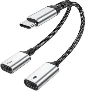 2 USBC Splitter Y kablo adaptörü için USBC PD 60w ve ses 2 in 1 USB C OTG Splitter sıcak satış