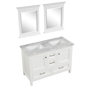 Meuble de salle de bain avec plan de travail en marbre de Carrare, portes à fermeture douce en céramique et double vasque, fabriqué au Vietnam - Product Image 4