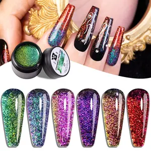 BOZLIN Label pribadi 5ml seri Chameleon serpihan berkilau Kutek Gel Semi permanen UV Glitter payet Gel pelapis