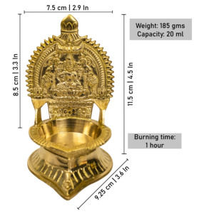 Lámpara de aceite Kamachi Diya de latón macizo de primera calidad para ceremonias hindúes, festivales, decoración de mandir, iluminación auspiciosa para el hogar. - Product Image 4