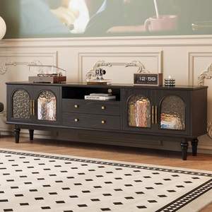 Meuble TV en bois massif de style français du milieu du siècle, table basse combinée, bar à domicile, salon, meubles, gain de place, grande capacité - Product Image 1