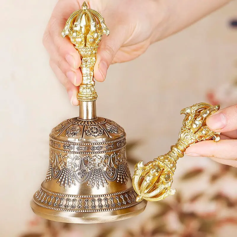Buddha's Edge Copper Carving Vajra Bell Vajra Pestle Tibetan Buddhist Supplies 5 Copper Hand Bell 16.5cm High