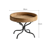 Plateau de service rond en bois artisanal décoratif, style campagne française, multifonctionnel, table basse mobile pour salle à manger