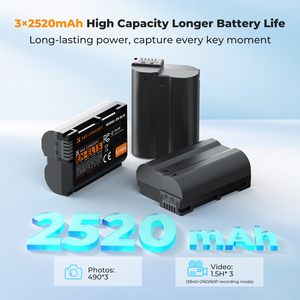 แบตเตอรี่กล้อง K&F Concept สำหรับ <span class=keywords><strong>Nikon</strong></span> ชุด 3 ก้อน 2520mAh EN-EL15 พร้อมที่ชาร์จเร็ว ชุดแบตเตอรี่กล้องดิจิตอลแบบชาร์จซ้ำได้ - Product Image 2