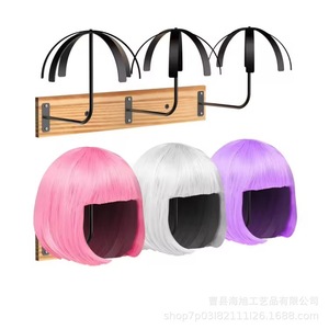 Wooden Wig <b>Storage</b> Rack Iron Wood Combination <b>Wall</b> Mounted Hair Organizer <b>Hanging</b> Display Rack for Home Use - Product Image 4