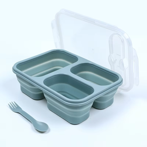 Đóng Mở 2-Ngăn <span class=keywords><strong>Silicone</strong></span> Bento Hộp Ăn Trưa Thân Thiện Với Môi Có Thể Gập Lại Thực Phẩm <span class=keywords><strong>Container</strong></span> Bpa-Miễn Phí Máy Rửa Chén Tủ Đông An Toàn - Product Image 4