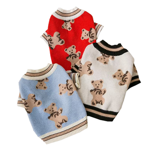 C065 Winter Leisure Pet Knit Sweaters 5 Colors <b>Cute</b> <b>Bear</b> Design with Sleeves - Product Image 1