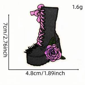 Nuevas Botas Góticas de Fieltro Rosa Oscuro con Calaveras Bordadas en 3D y Parches de Conejo para Accesorios de Ropa - Product Image 4