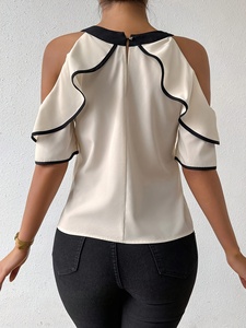 Elegante Blusa Estiva 2026 da Donna a Maniche Corte <span class=keywords><strong>con</strong></span> Doppio Strato e Colletto a Fiocco, Bluse Casual da Donna - Product Image 4