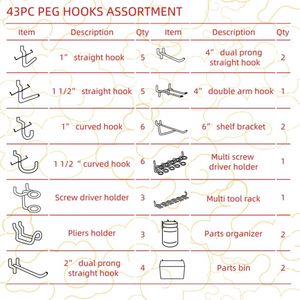 43-pc thép peghook loại cho nhà để xe lưu trữ kim loại PEG Hội Đồng Quản trị móc cho công cụ tổ chức cửa hàng hiển thị móc áo móc - Product Image 2