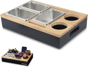 Organisateur de canapé en bois, barre de rangement pour canapé, boîte de rangement pour collations, plateau avec 2 porte-gobelets et support pour télécommande - Product Image 3