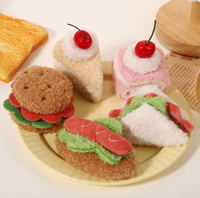 Porte-clés mignon en peluche douce et moelleuse, imitation nourriture : gâteau aux cerises, sandwich, hamburger, avec mousqueton