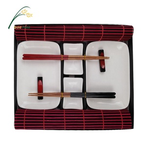 Juego de vajilla de Sushi, Set de <span class=keywords><strong>cena</strong></span> de Sushi contemporáneo <span class=keywords><strong>para</strong></span> <span class=keywords><strong>dos</strong></span> personas en <span class=keywords><strong>caja</strong></span> de <span class=keywords><strong>regalo</strong></span> con mantel de bambú, palillos, 8 Uds. - Product Image 4