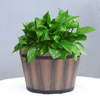 Pot de fleurs en bois de style tonneau de vin, durable, résistant à la corrosion, grand, épaissi, à large ouverture, noir, pour plantes succulentes vertes
