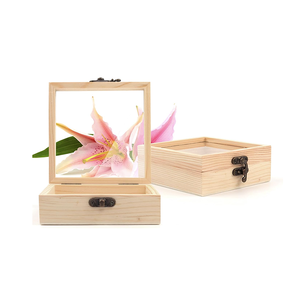 Boîte de rangement en bois de pin non fini avec couvercle transparent, boîte à souvenirs pour fleurs pressées, artisanat, bijoux, petits objets, cadeau - Product Image 2