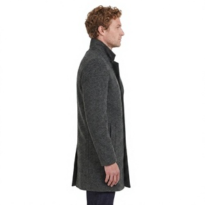Abrigo de lana para hombre, largo, con cuello redondo, de un solo botón, grueso, impermeable, ecológico, para invierno, corte regular, gris oscuro - Product Image 3
