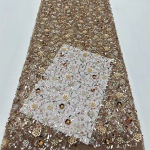Tissu de gaze à paillettes avec broderie perlée Robe de performance tricotée pour les filles pour le mariage ou le tissu de robe de pain grillé - Product Image 2