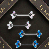 Pétale Fleur Mamelon Anneau Avec Faux Bleu Opale En Acier Inoxydable Mamelon Piercing Mode Corps Bijoux pour Femmes