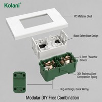 Kolani 120 Enchufe de Pared Modular Triple de 2 Orificios, Vertical, 16A 250V, Empotrable, 3 Unidades, Tomacorriente Multistándar con Obturador de Seguridad