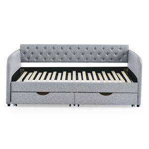 Canapé-<span class=keywords><strong>lit</strong></span> moderne double avec <span class=keywords><strong>lit</strong></span> <span class=keywords><strong>gigogne</strong></span>, accoudoirs plats réglables et extensibles, deux tiroirs de rangement, en lin gris, mobilier de maison - Product Image 4