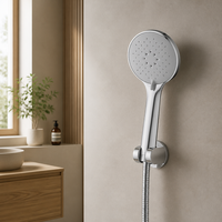 En gros, Pommeau de douche rond à double poignée, chromé brossé, haute pression, 3 modes (pluie), avec fonction autonettoyante, pour appartement