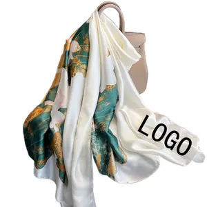 Long shawl custom LOGO supplier large silk satin scarf digitally printing 180*90cm women personalized design