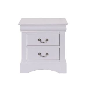 Mesita de Noche Blanca de 2 Cajones, Madera de Pino Sólida, Diseño Moderno Antiguo, Muebles de Dormitorio para Apartamento y Hogar - Product Image 4