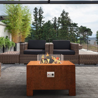 Cheminée verticale moderne en acier Corten, options bois de chauffage et gaz - Table de foyer extérieur portable, revêtement poudré, certifiée CE