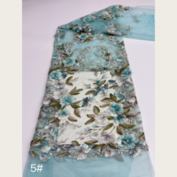 Kain Tulle Bordir Bunga Metalik 3D Buatan Tangan dengan Payet dan Rhinestone, 6 Warna untuk Gaun Pengantin dan Gaun Malam
