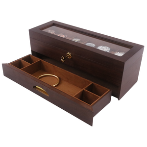 Bán buôn sang trọng bằng gỗ Matt sơn mài đôi lớp 6 khe cắm đồng hồ hiển thị hộp đồng hồ lưu trữ Trường hợp với lưu trữ khay - Product Image 2