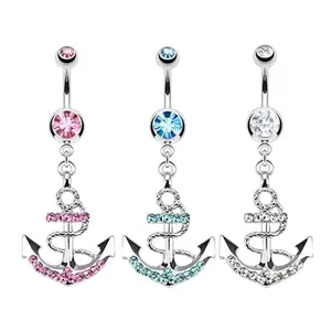 wholesale crystal rhinestone anchor navel ring belly button belly piercing