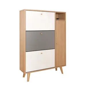 Modern Hong Kong Ultra Thin Large Capacity Blue/Gray 4 Shelves Flipping Drawer Shoe Cabinet With Compartment