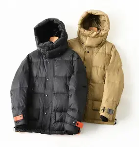 Winter jacke Männer Kapuze Braun Dick Warm Gepolsterter Mantel Druck Logo Outdoor Übergroße Männer Puffer Daunen jacke Für Männer