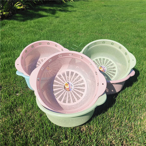 Double Ear Plastic Storage <b>Basket</b> M Size <b>Stackable</b> Round Draining Rack For Kitchen Fruit Vegetable Rice Washing - Product Image 3