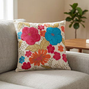 Hot Selling Floral Embroidered Cotton Cushion Cover Square Bohemian Style Home <b>Decor</b> <b>Pillow</b> Case from india - Product Image 1