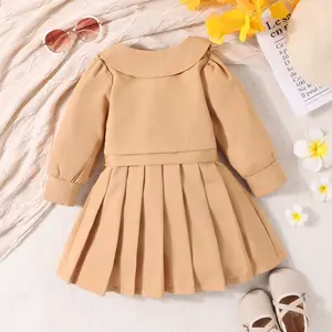 Bebek kız elbise tasarımları sonbahar, ve kış yeni kızların takım düz renk yelek elbise + ceket kemer kız giyim seti/