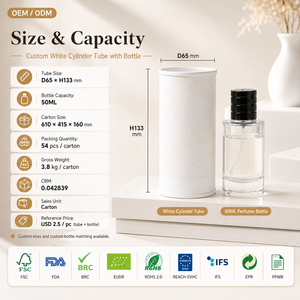 En Stock: Set de Empaque para Perfume de 50ml en Tubo de Papel, Caja Cilíndrica Redonda de Cartón <span class=keywords><strong>con</strong></span> Botella de Spray de Vidrio, Listo para Enviar - Product Image 4