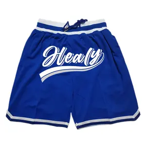 Benutzer definierte Patch Stickerei Logo Retro Outdoor Hip Hop Schwere Mesh Basketball Shorts Plain Blue Vintage Basketball Shorts