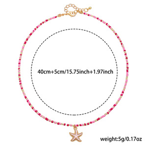 Glass Seed Bead <b>Necklace</b> Women <b>Pink</b> Red Starfish Pendant Adjustable Resort Style Fashion Jewelry Gift - Product Image 4