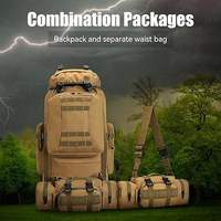 Mochila de Senderismo Resistente de 70L, Mochila de Expedición de Alta Resistencia con Bolsa de Cintura Extraíble, Correas MOLLE para Camping y Trekking