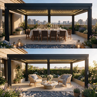 Gazebo contemporáneo de aluminio con forma de árbol, techo con persianas venecianas eléctricas y luces LED, gazebo exterior impermeable