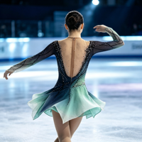Robe de patinage artistique dégradé menthe-noir à manches longues avec strass et maille, costume de compétition de patinage sur glace personnalisé pour filles et femmes