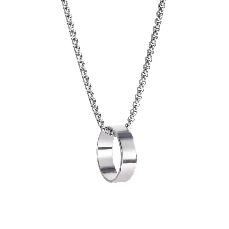 Lange Eenvoudige Zon En Maan Ronde Ringen Ketting Eenvoudige Sleutelbeen Chunky Ketting Titanium Stalen Hanger Ketting Voor Vrouwen