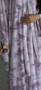 Elegante Cárdigan con Hiyab a Juego, Kaftán de Dubái, Abaya Abierta de Chifón con Estampado Floral para Usar en Eid - Product Image 2