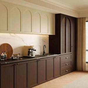 Armoire de salle à manger moderne personnalisable en couleur caramel, mobilier de rangement en bois avec blocs de couleur, avec acier inoxydable pour un usage domestique - Product Image 3