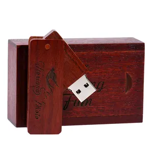 Custom Laser LOGO Swivel Wooden Pendrive Usb Flash Drive 128gb 256gb Memoria Usb 2.0 Flashdisk Pen Drive